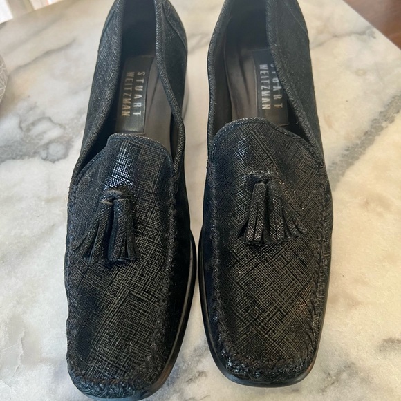 STUART Weitzman black textured leather slip on loafers - Picture 2 of 7